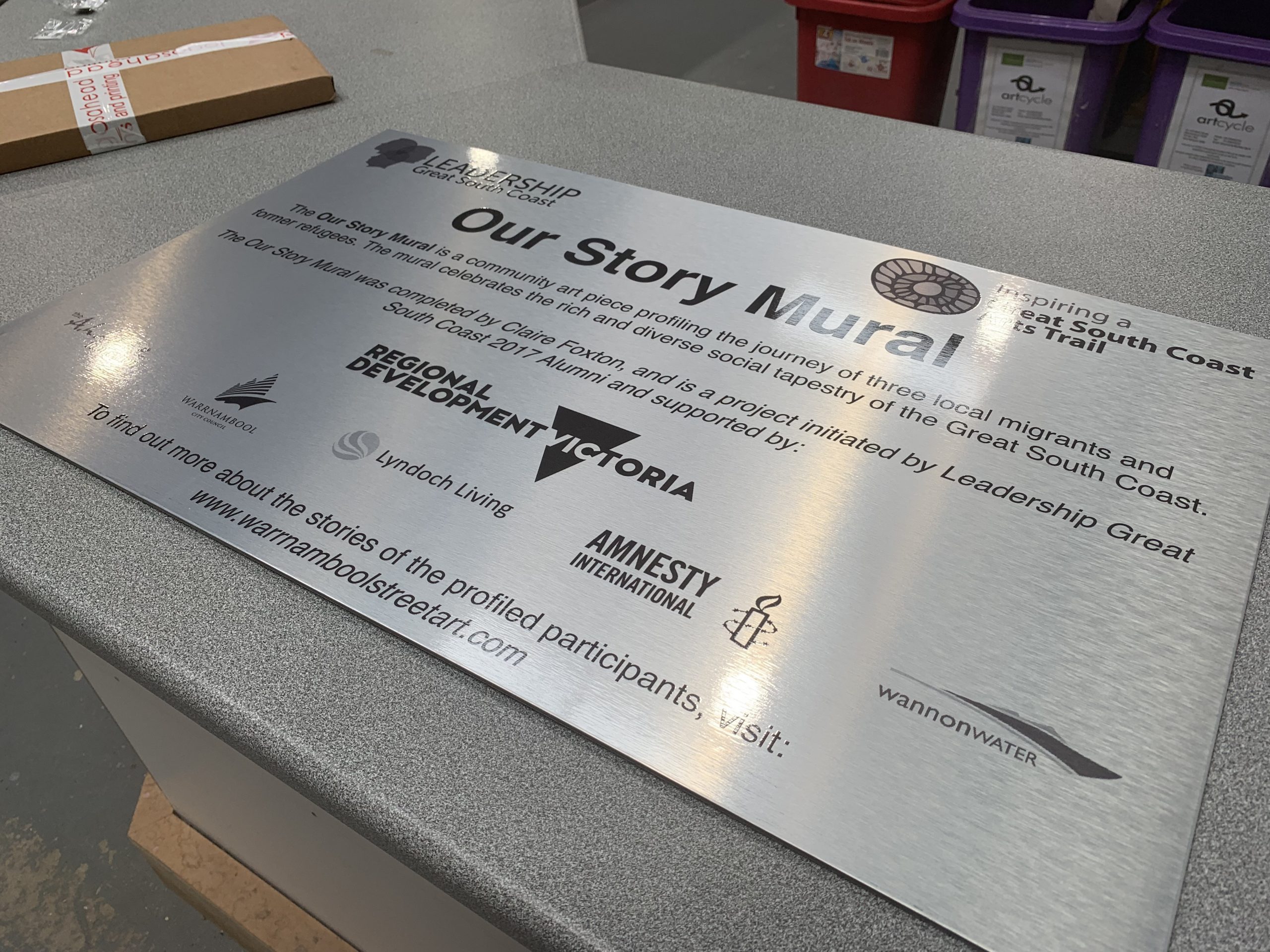 Our Story Brushed Aluminium Plaque