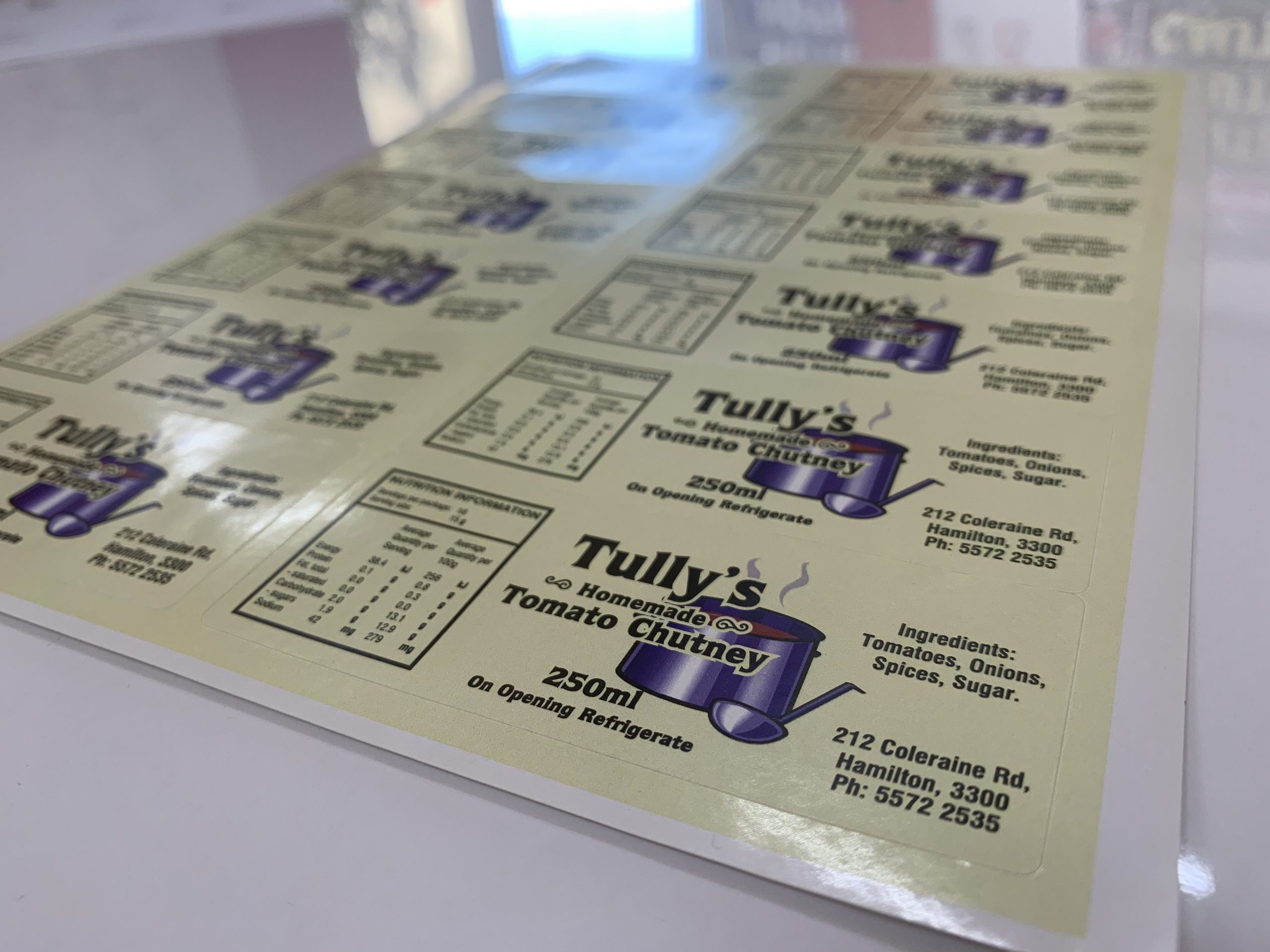 Tullys Full colour printed labels