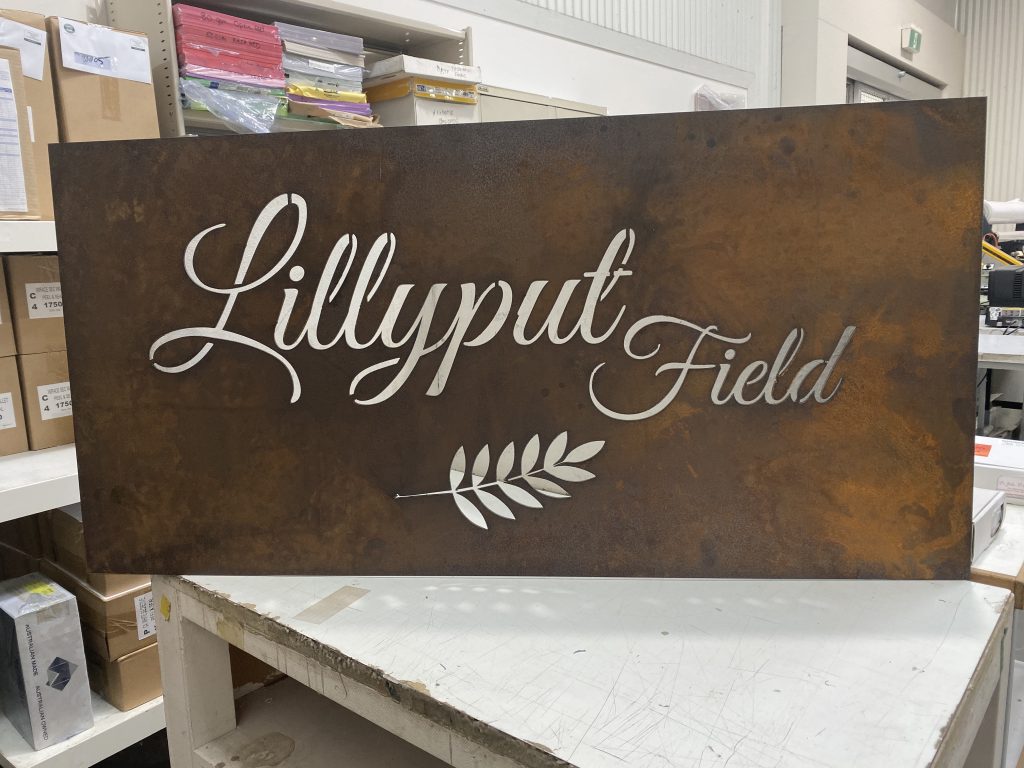 Lillyput Field Corten Steel Rusted Sign