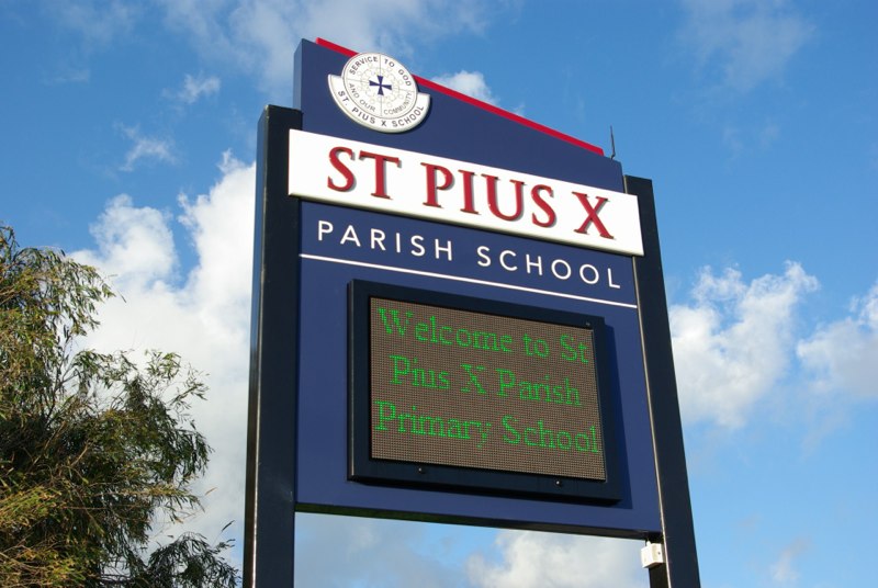 St Pius Pylon Sign